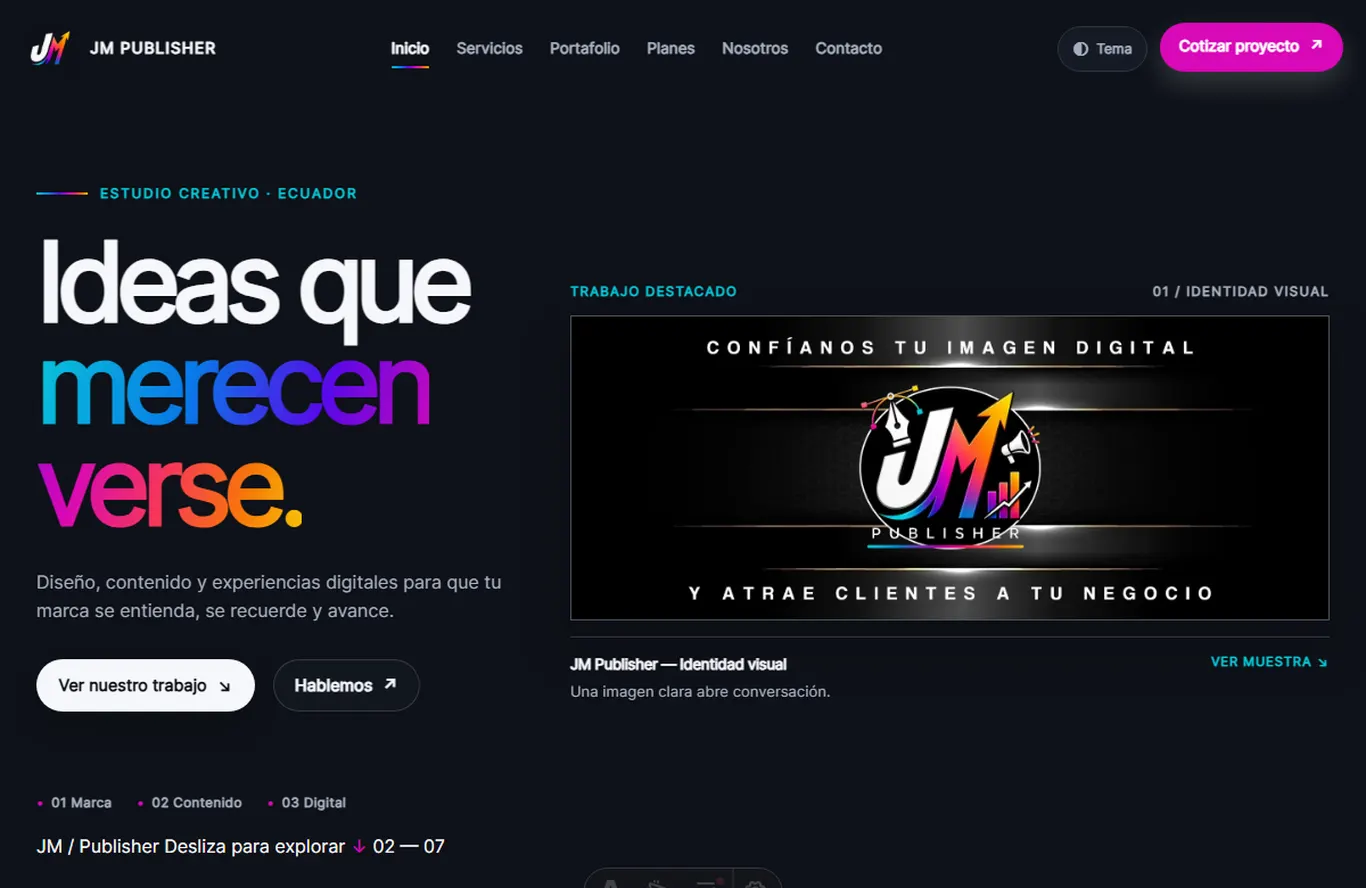 Captura real de la Home de JM Publisher