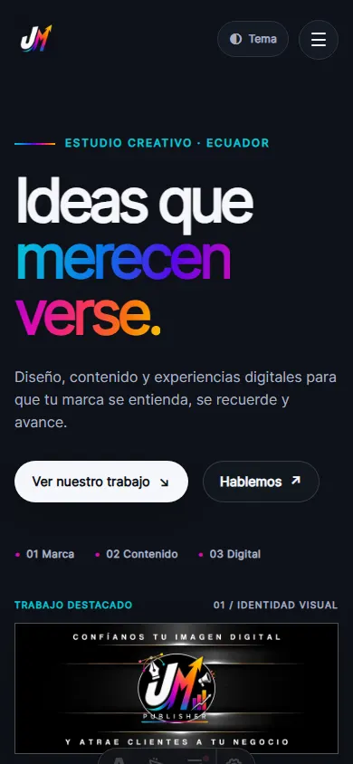 Captura real de la Home de JM Publisher en móvil